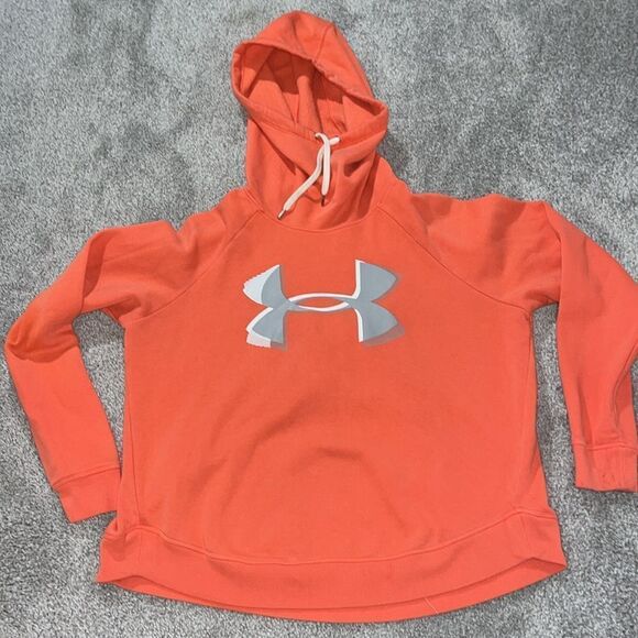 Peach high neck Under Armour hooded hoodie pullover yoya sweatshirt XL short - Picture 1 of 6